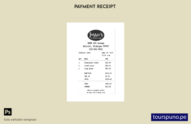 lista para imprimir la plantilla de recibo de la tienda de ropa de Jessie
